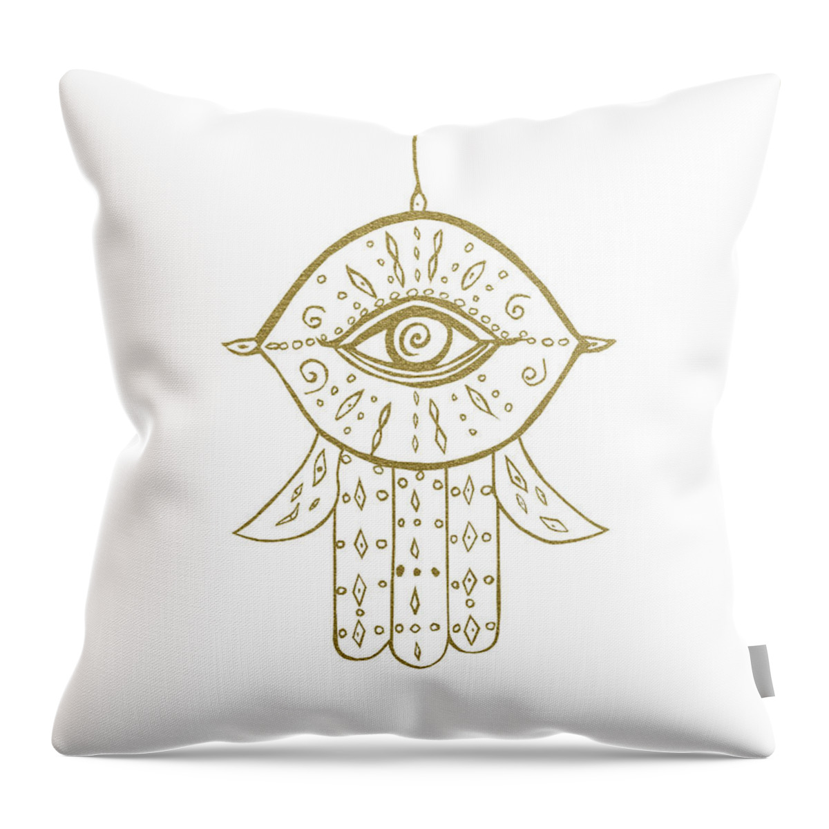 Ink-pen Throw Pillow featuring the mixed media Hamsa Hand Gold on White #1 #drawing #decor #art by Anitas and Bellas Art