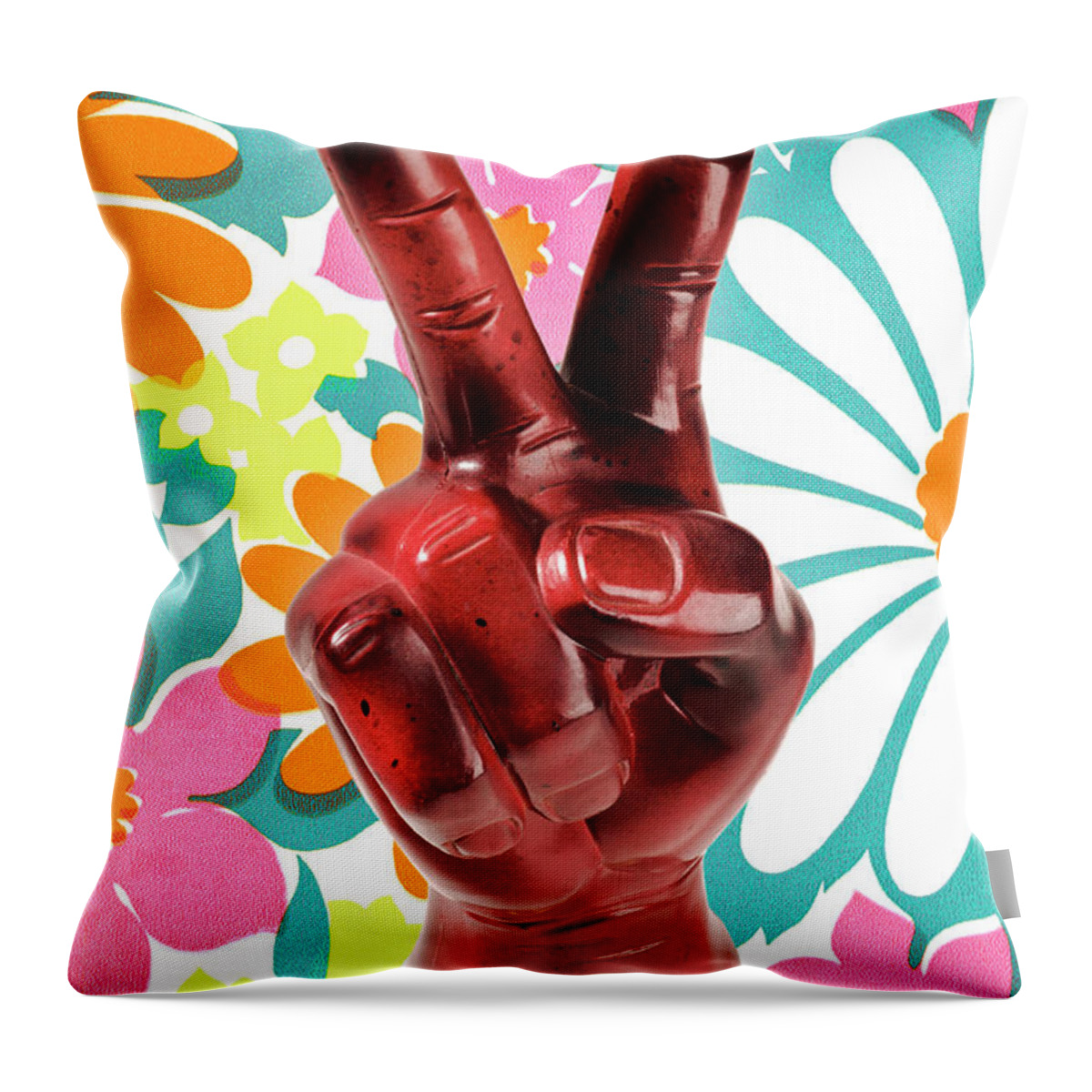 Campy Throw Pillow featuring the drawing Hand Giving Peace Symbol by CSA Images