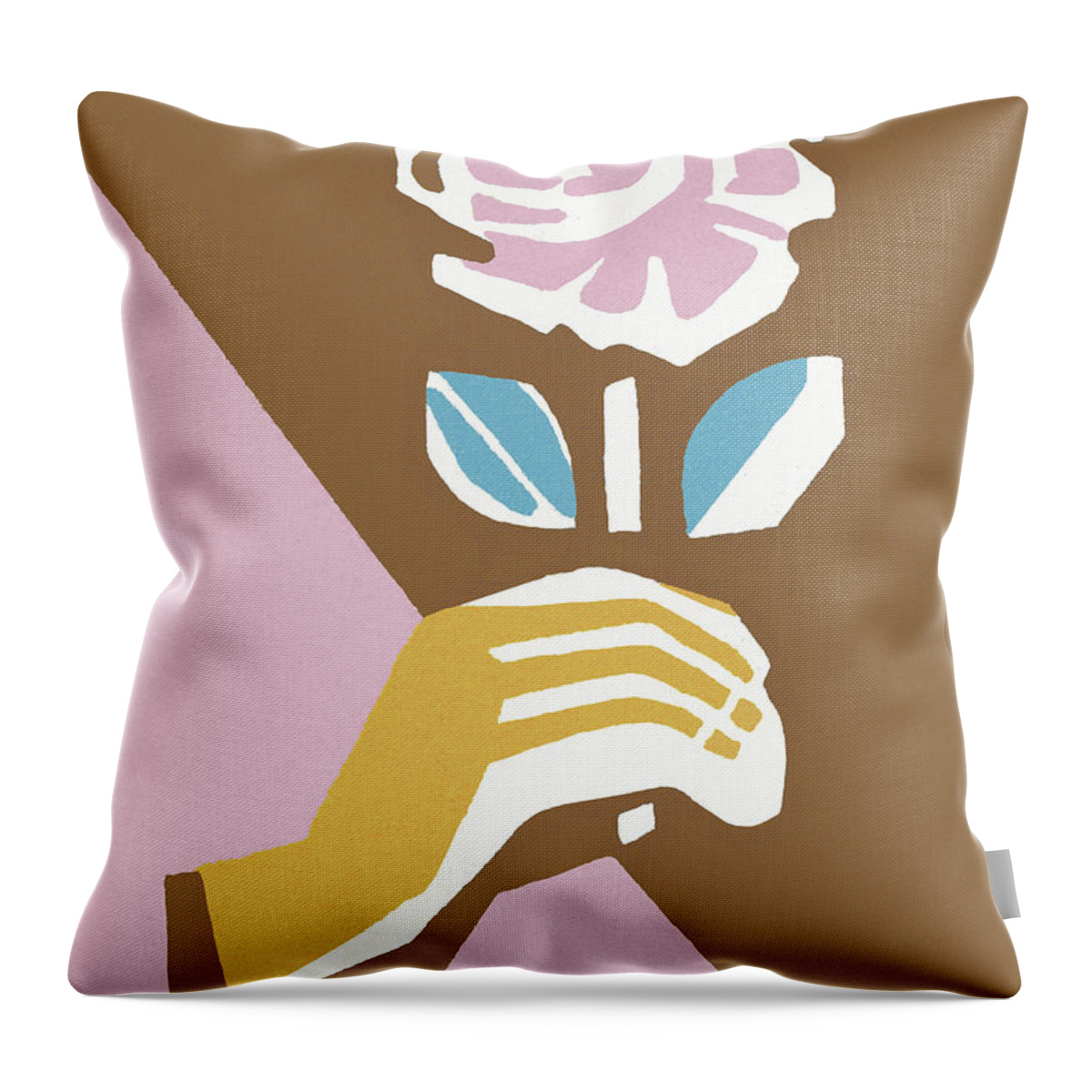 Bloom Throw Pillow featuring the drawing Hand Holding a Pink Rose by CSA Images