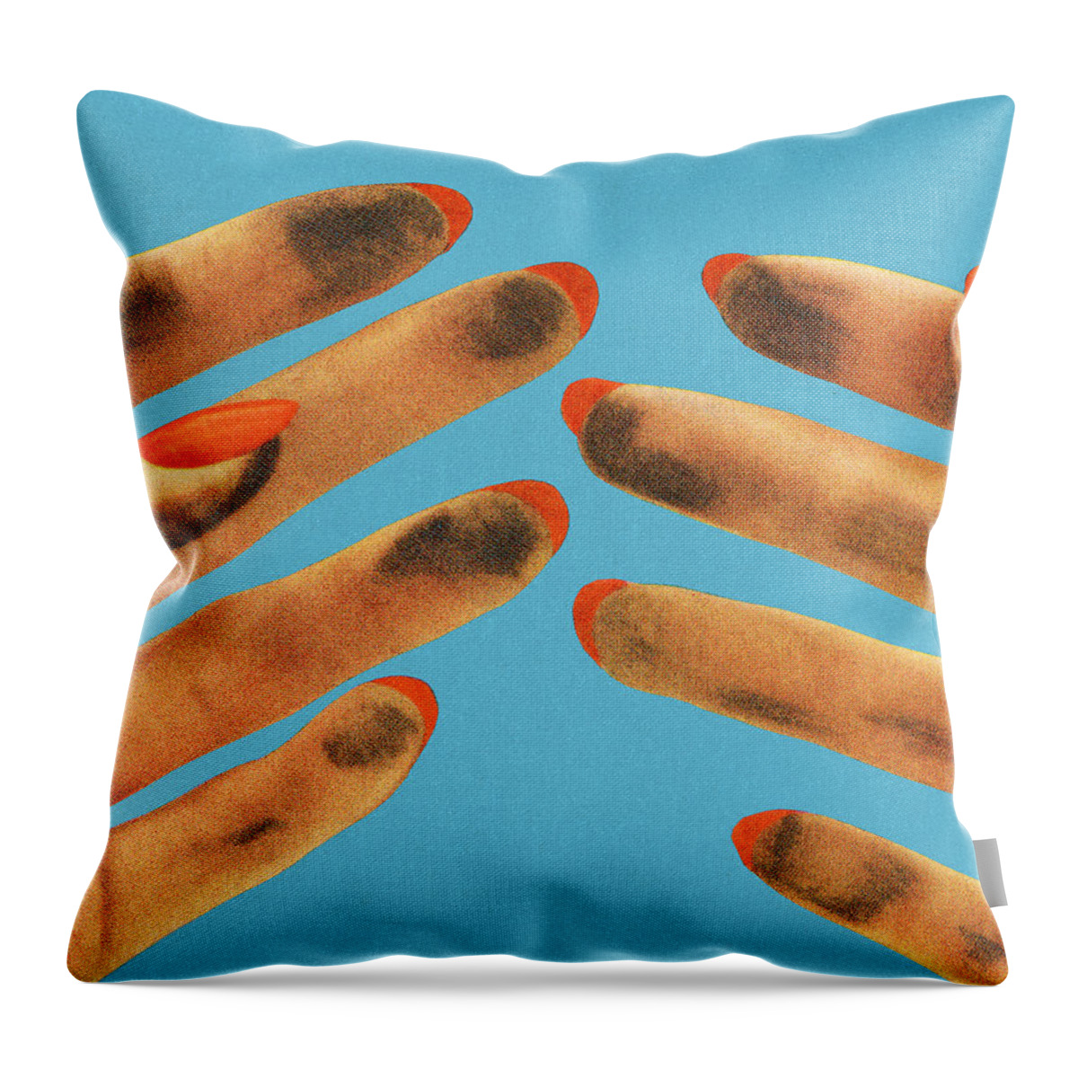 Blue Background Throw Pillow featuring the drawing Hand With Dirty Fingers by CSA Images