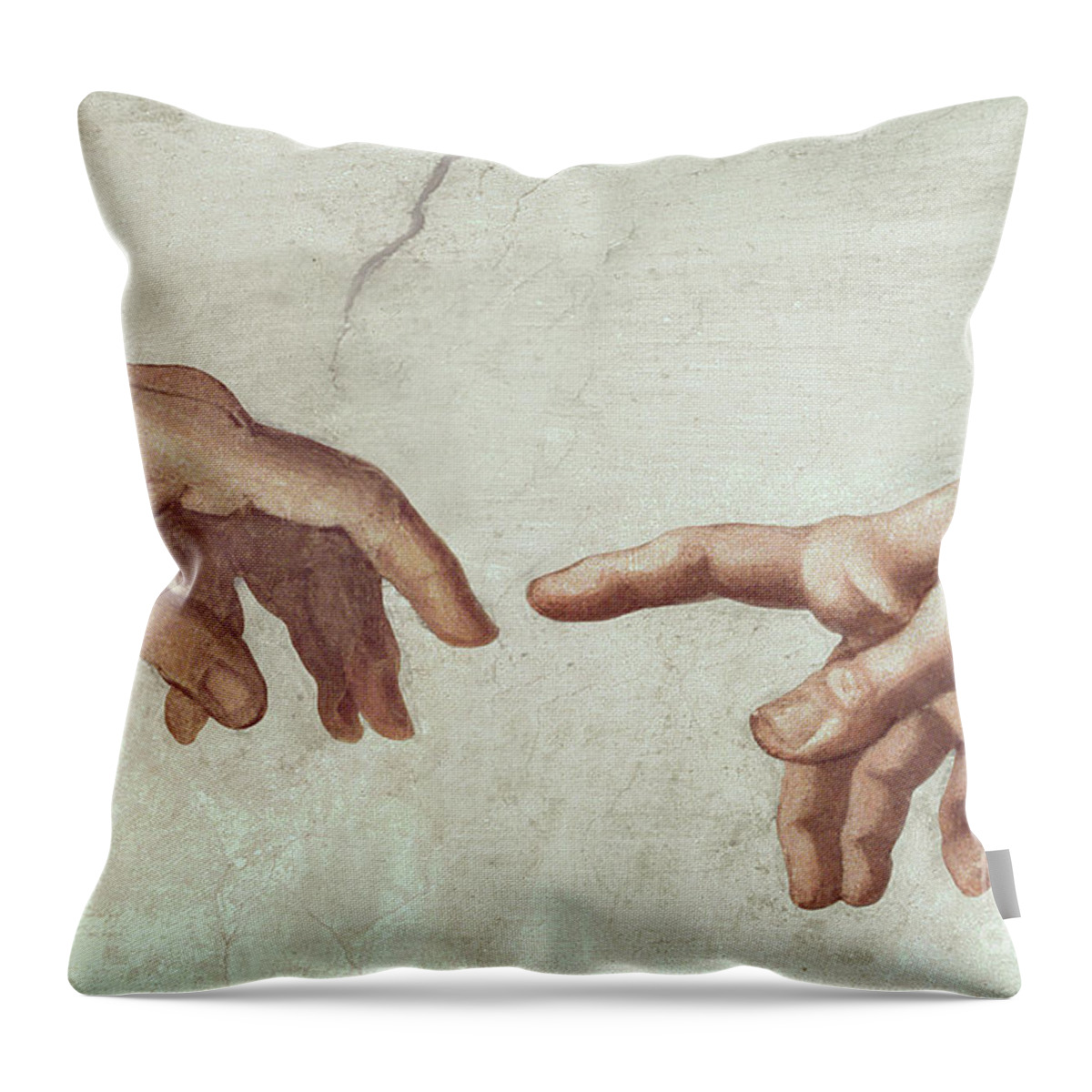 Sistine Throw Pillow featuring the painting Hands of God and Adam by Michelangelo by Michelangelo Buonarroti