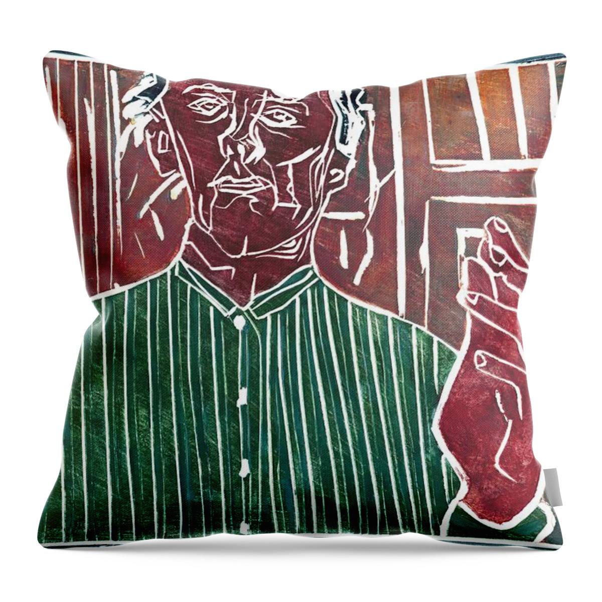 Face Throw Pillow featuring the relief Hands Portrait 2 by Edgeworth Johnstone