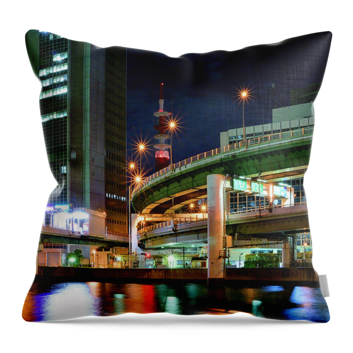 Osaka Prefecture Throw Pillow featuring the photograph Hanshin Highway Route 1 Loop Route by Christinayan By Takahiro Yanai