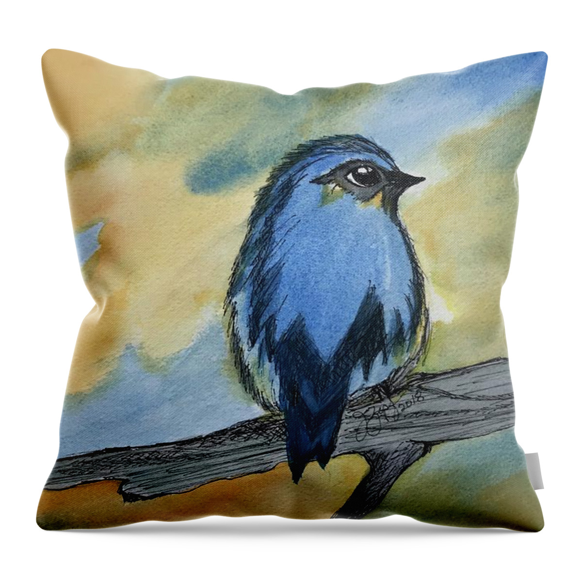 Bluebird Birds Blue Throw Pillow featuring the painting Happiness by Joan Zepf