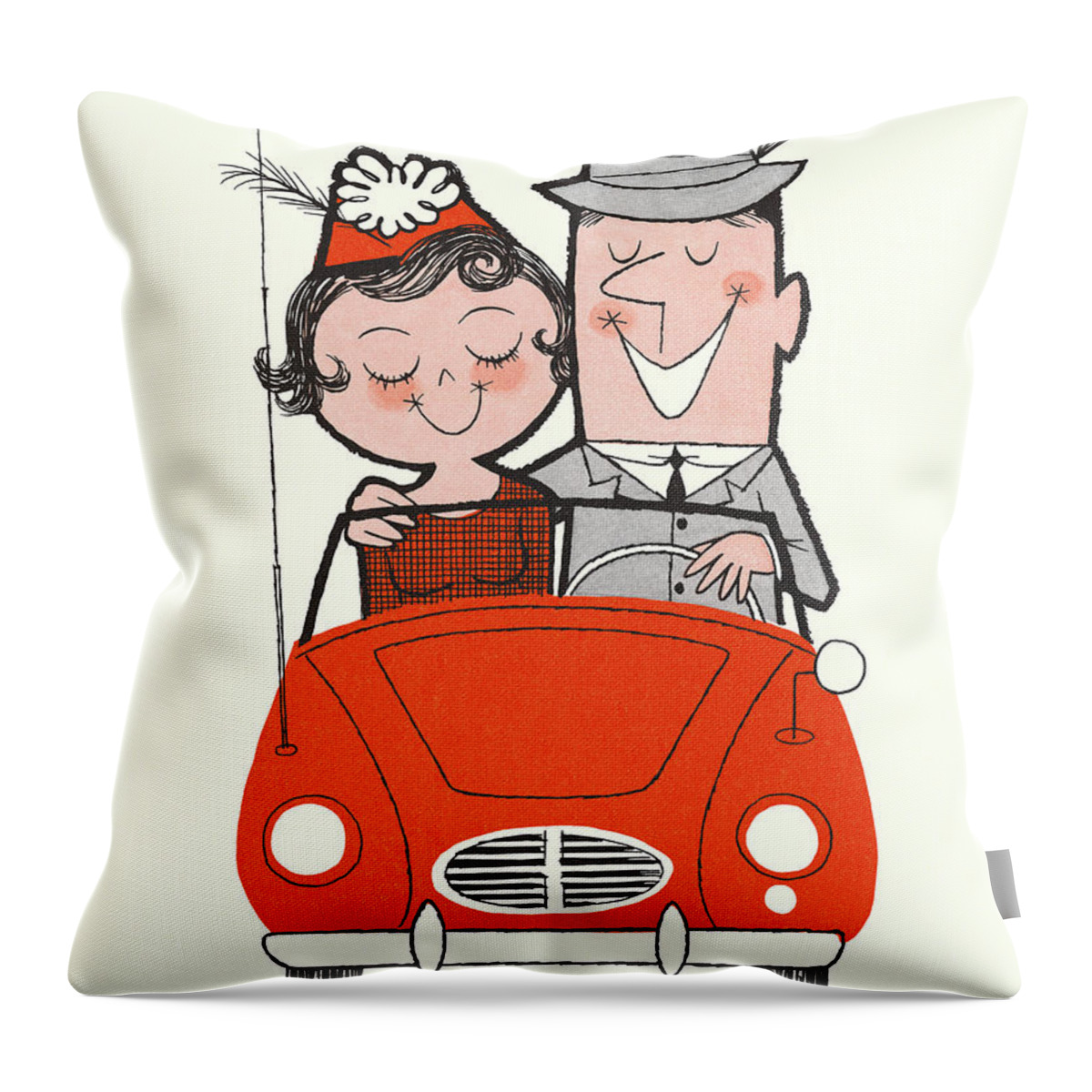 Accessories Throw Pillow featuring the drawing Happy Couple Riding in a Car by CSA Images