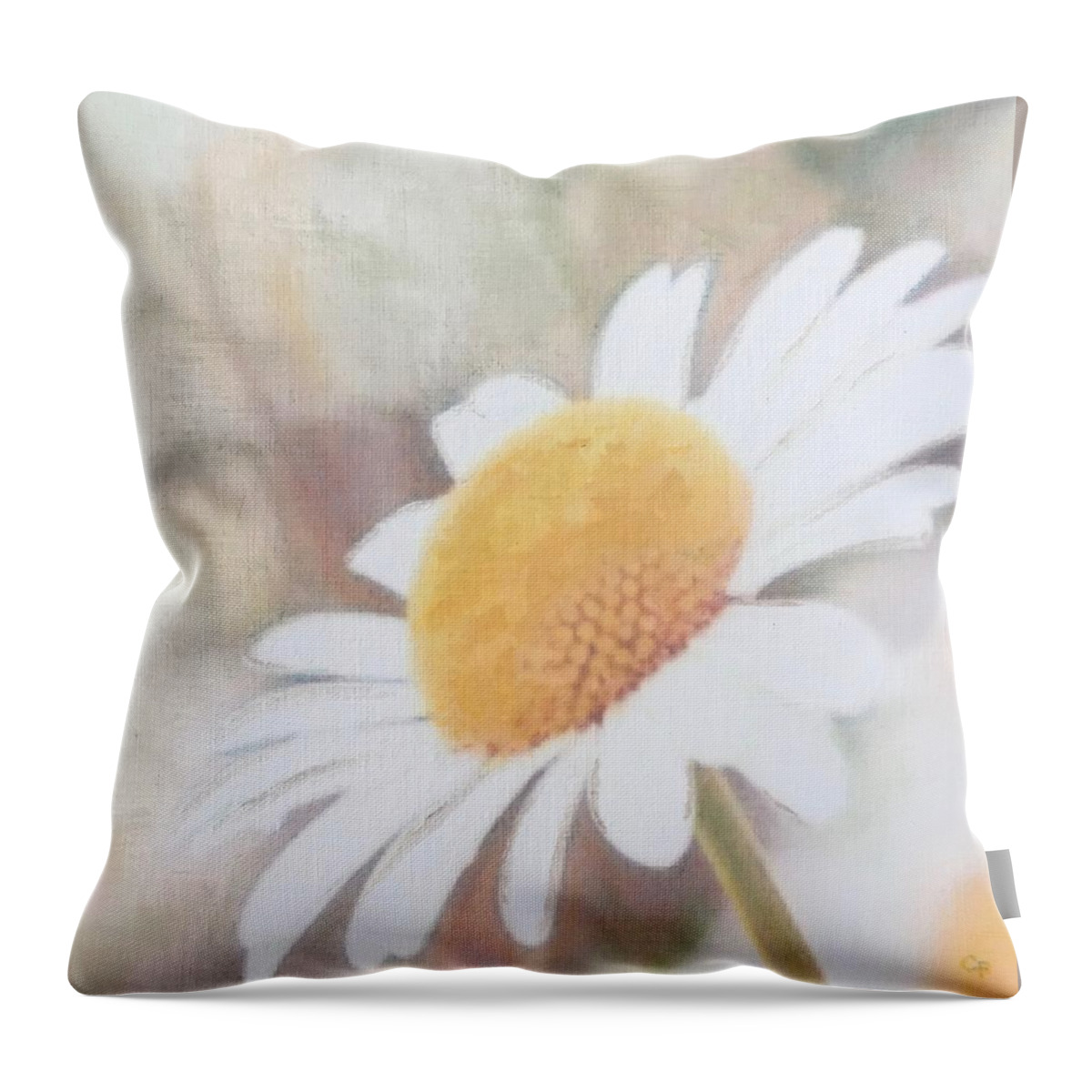 Daisies Throw Pillow featuring the painting Happy by Cara Frafjord
