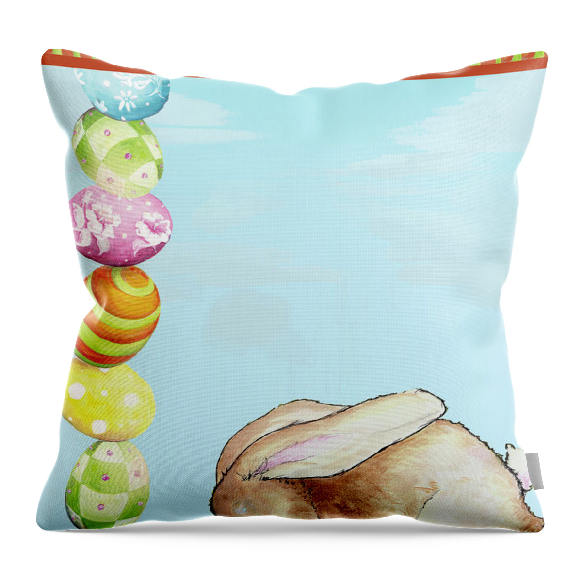 Happy Throw Pillow featuring the mixed media Happy Easter Bunny by Diannart