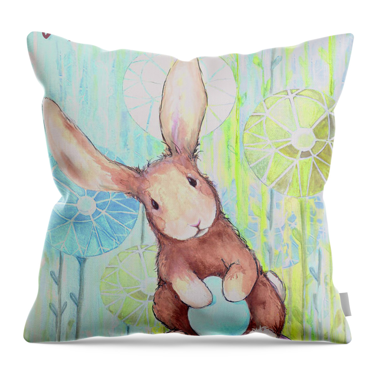 Happy Throw Pillow featuring the mixed media Happy Easter Bunny IIi by Diannart
