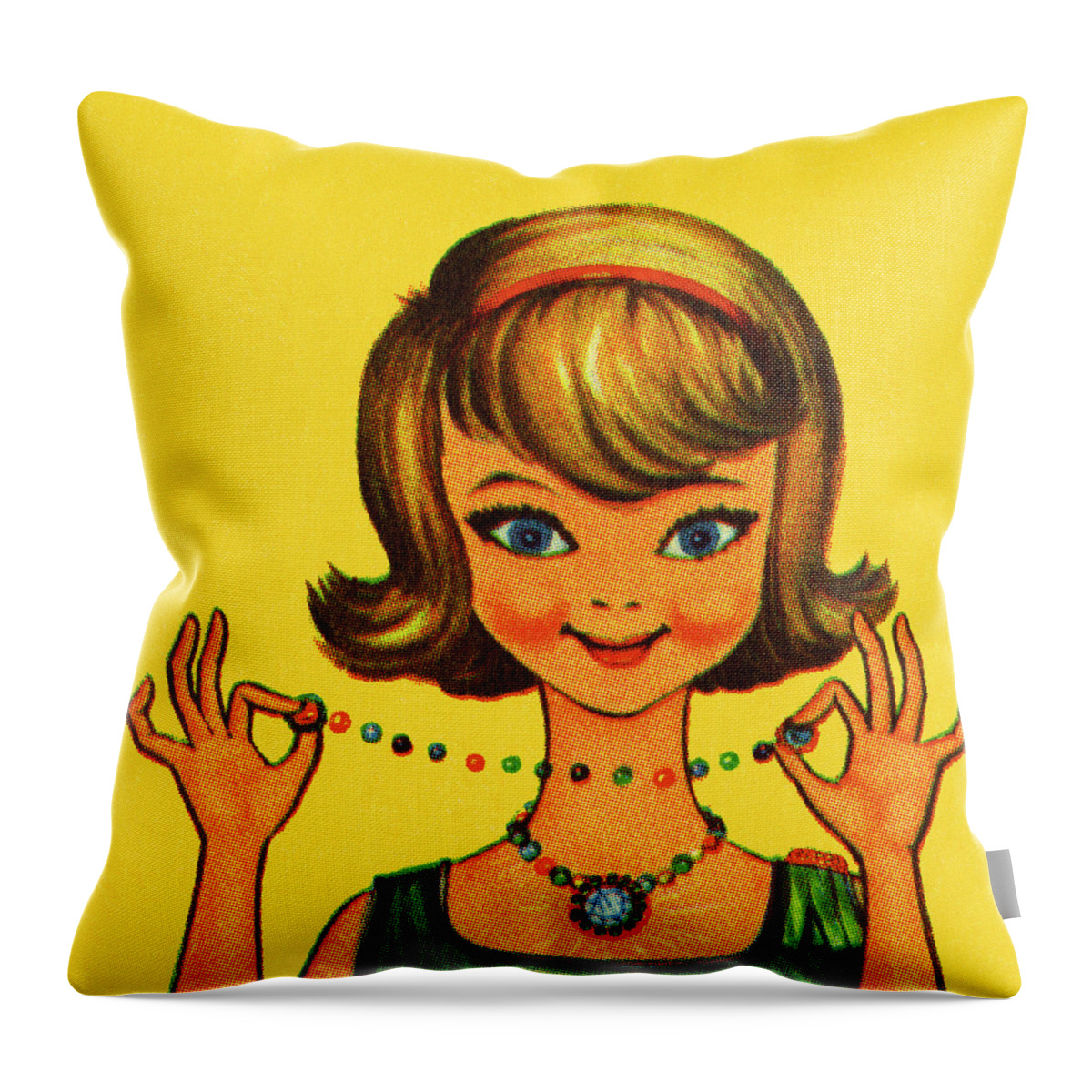 Accessories Throw Pillow featuring the drawing Happy Girl Holding a Necklace by CSA Images