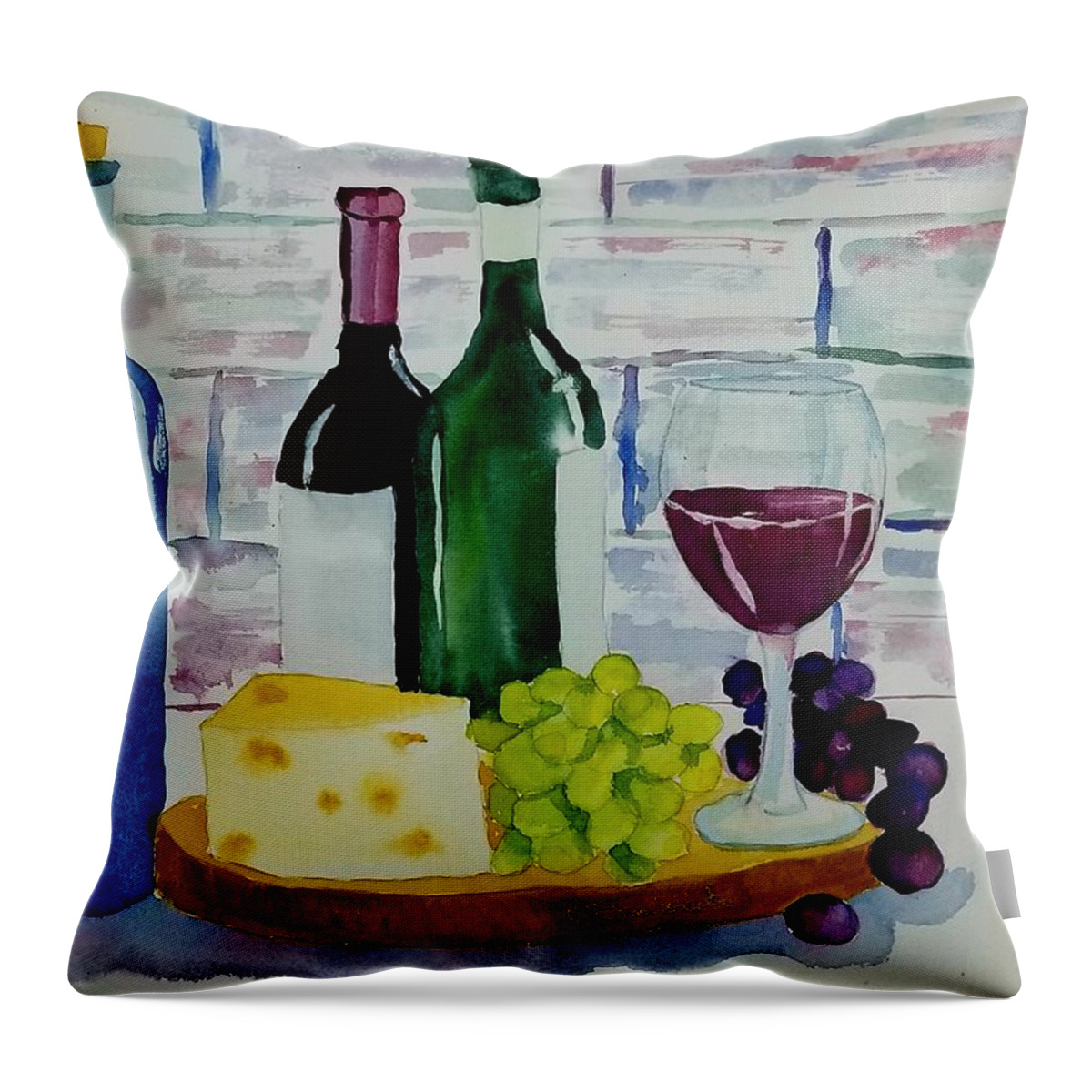 Wine Throw Pillow featuring the painting Happy Hour by Ann Frederick
