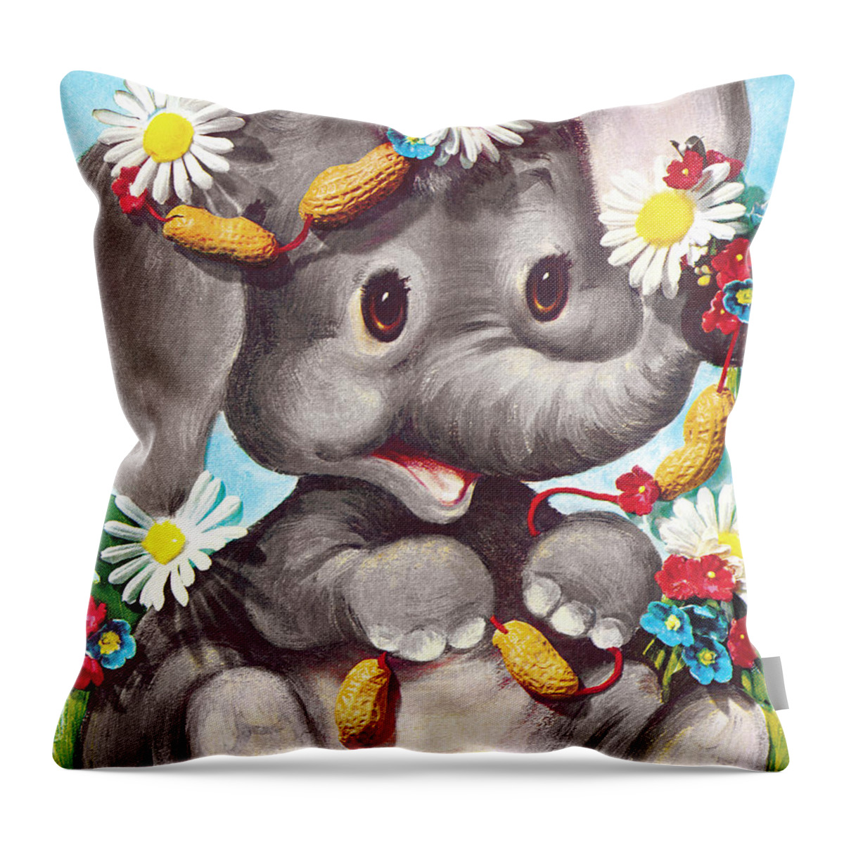 Animal Throw Pillow featuring the drawing Happy Little Elephant by CSA Images