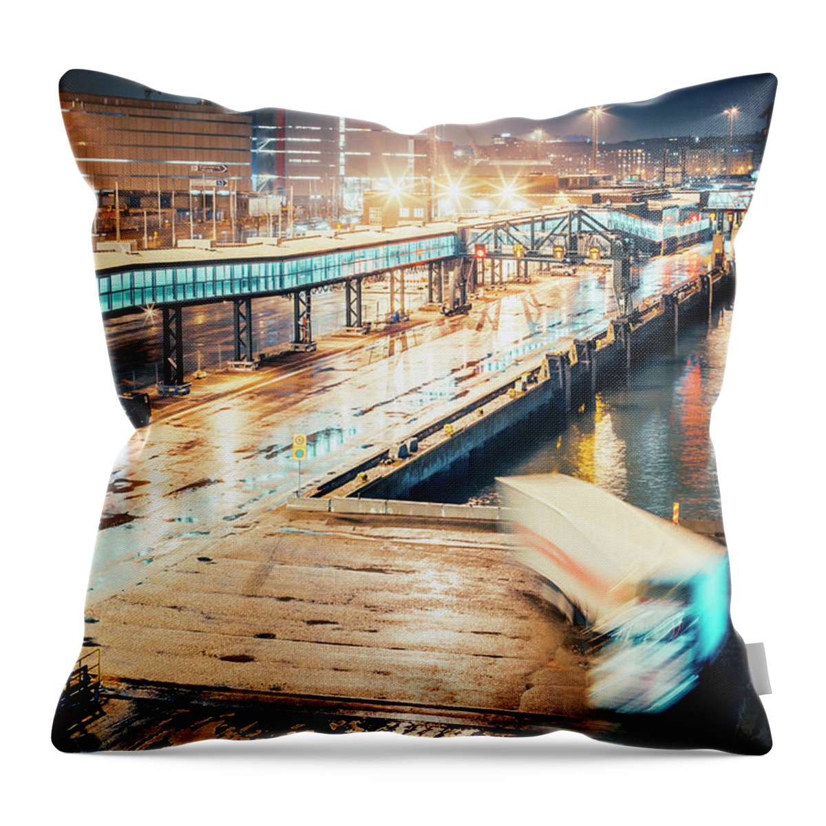 Industrial District Throw Pillow featuring the photograph Harbor Area by Peeterv
