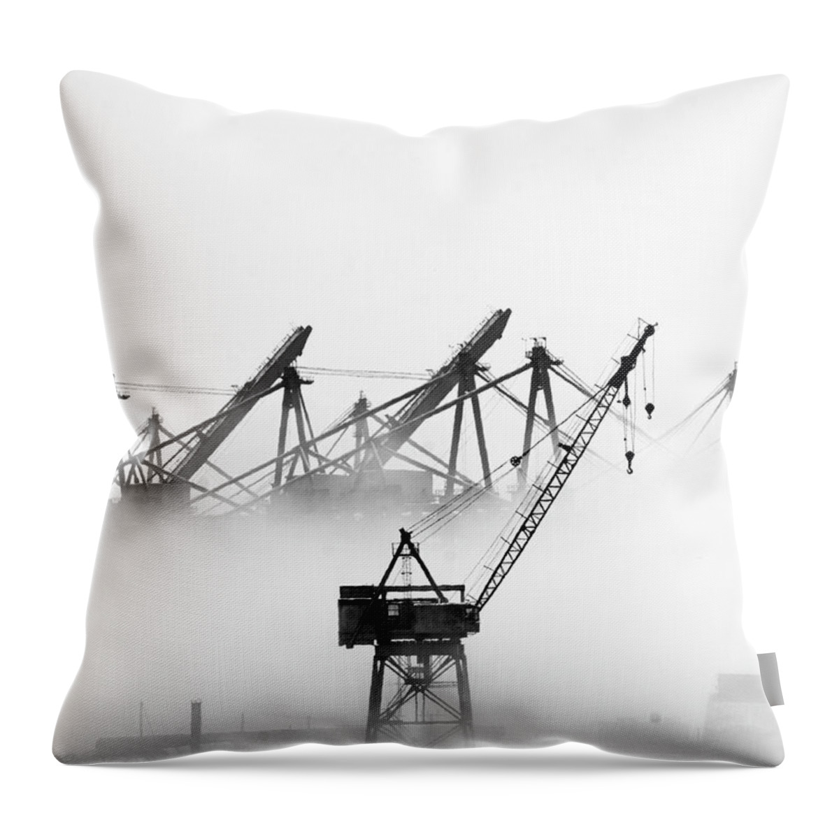 L.a. Harbor Throw Pillow featuring the photograph Harbor in Fog by Joe Schofield