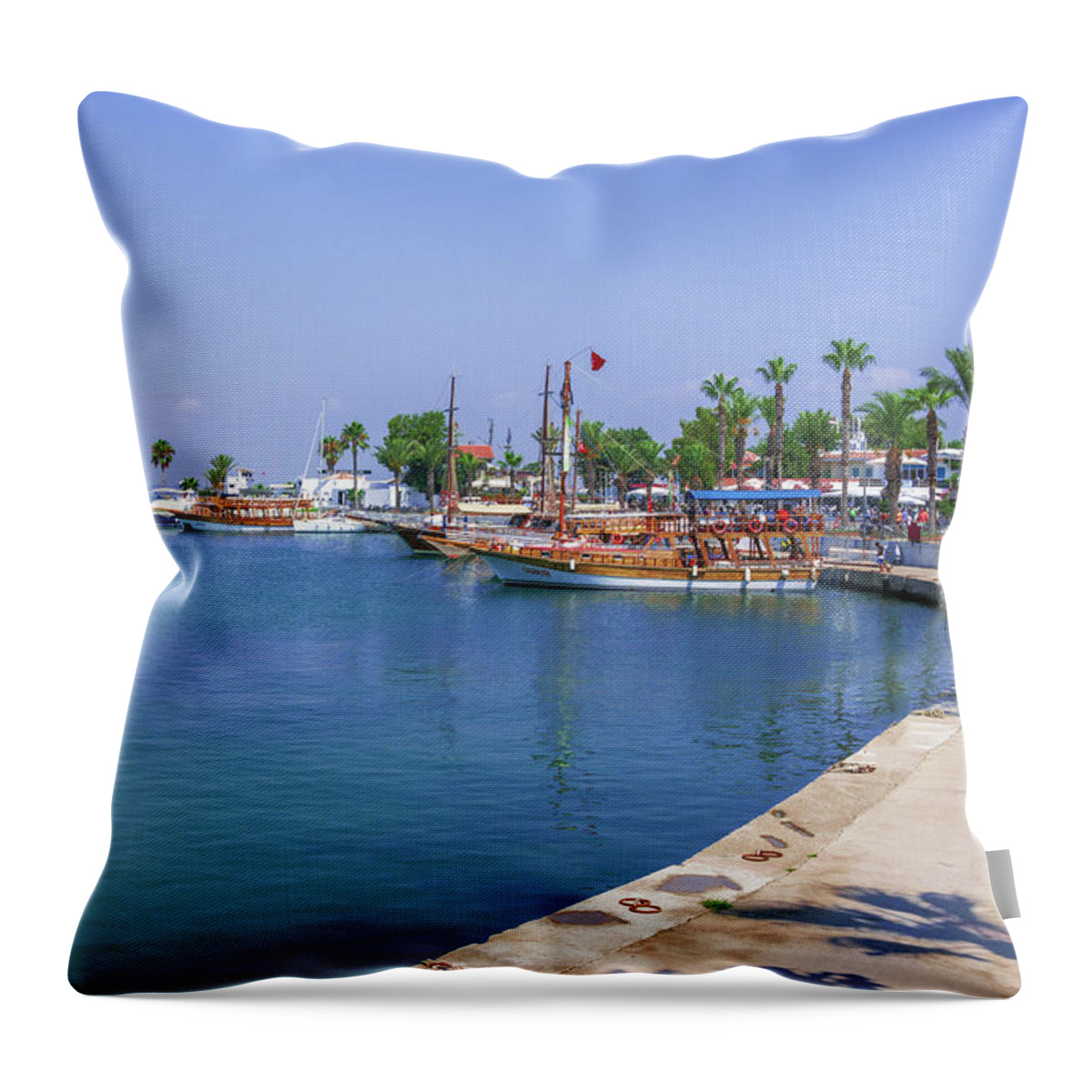 Turkish Riviera Throw Pillow featuring the photograph Harbor of Side by Sun Travels