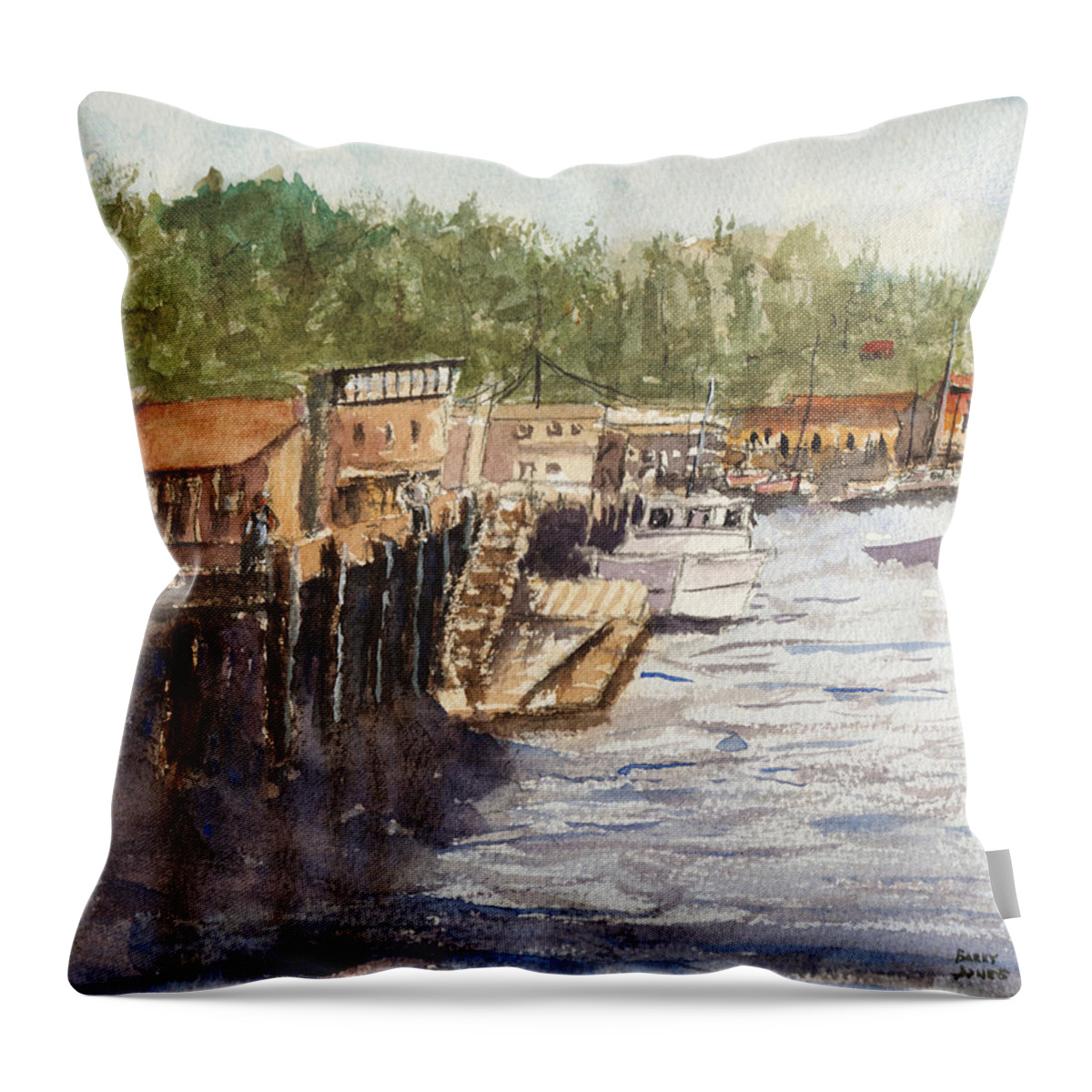Harbor Town Throw Pillow featuring the painting Harbor Town by Barry Jones
