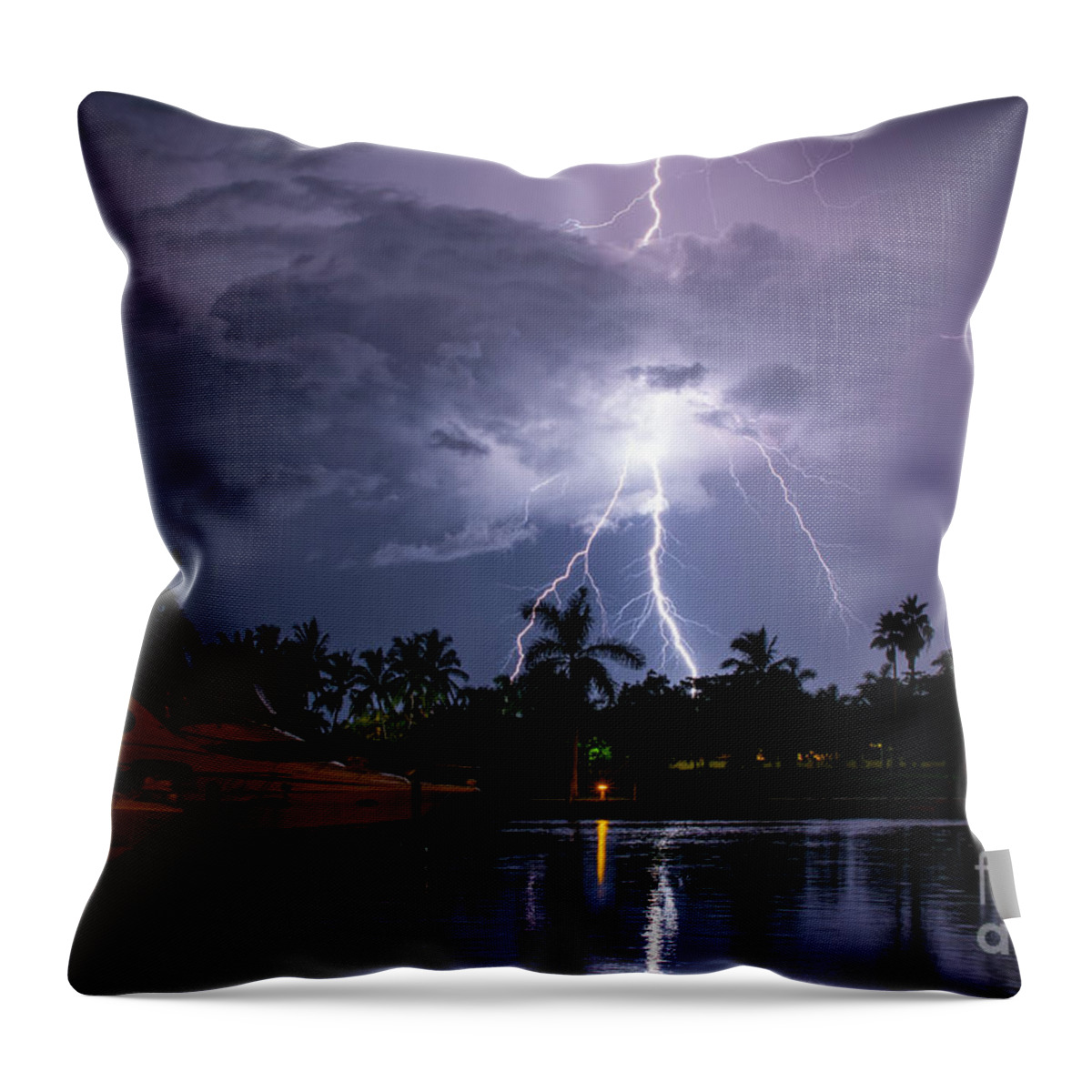 Lightning Throw Pillow featuring the photograph Harbour Nights by Quinn Sedam