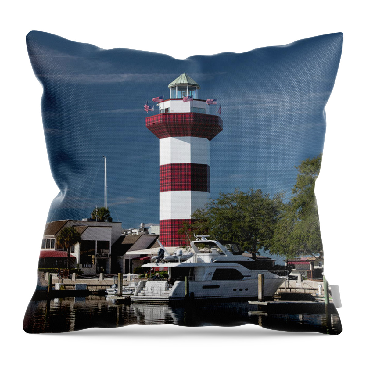 Harbour Town Throw Pillow featuring the photograph Harbour Town Lighthouse on Christmas Morning 2018 No. 1063 by Dennis Schmidt