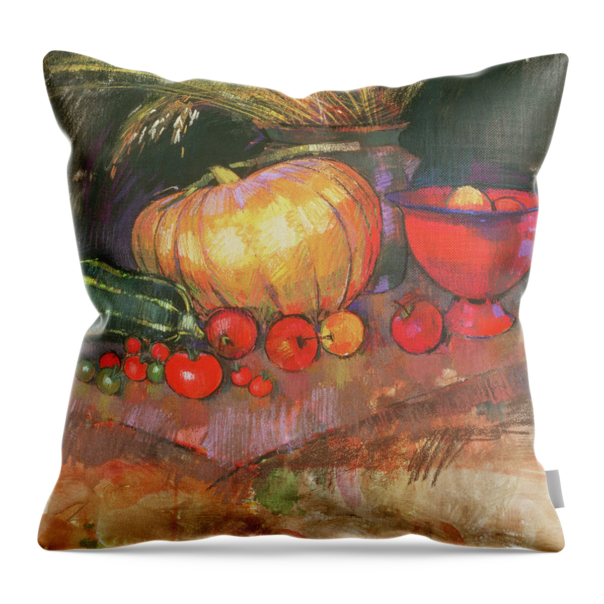 Harvest Throw Pillow featuring the pastel Harvest, pastel by Claire Spencer