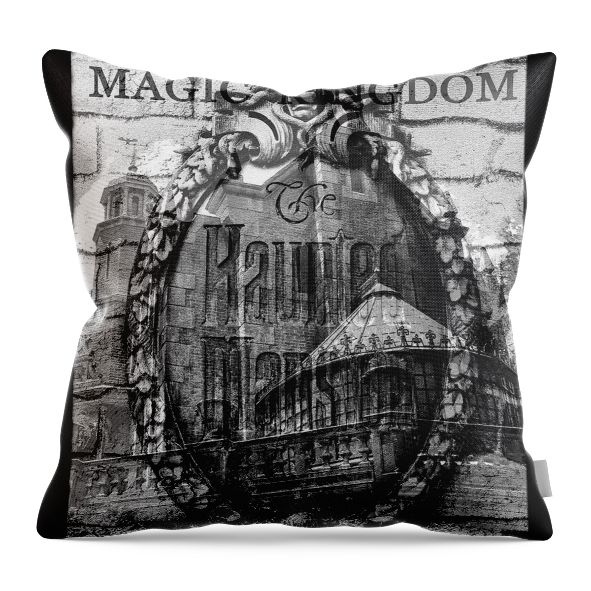 The Haunted Mansion Throw Pillow featuring the mixed media Haunted Mansion mash up art by David Lee Thompson