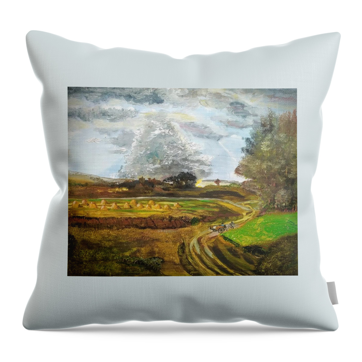 Landscape Throw Pillow featuring the painting Haying Time by Mike Benton