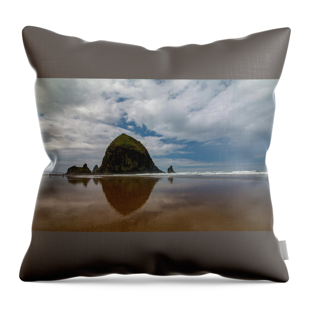 Oregon Throw Pillow featuring the photograph Haystack Rock by Gary Hughes