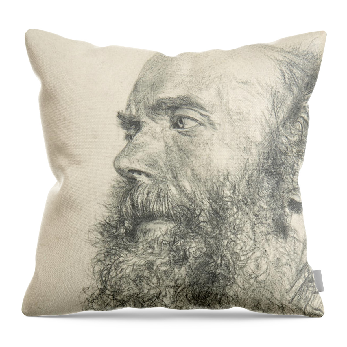19th Century Art Throw Pillow featuring the drawing Head of a Bearded Man by Adolph Menzel