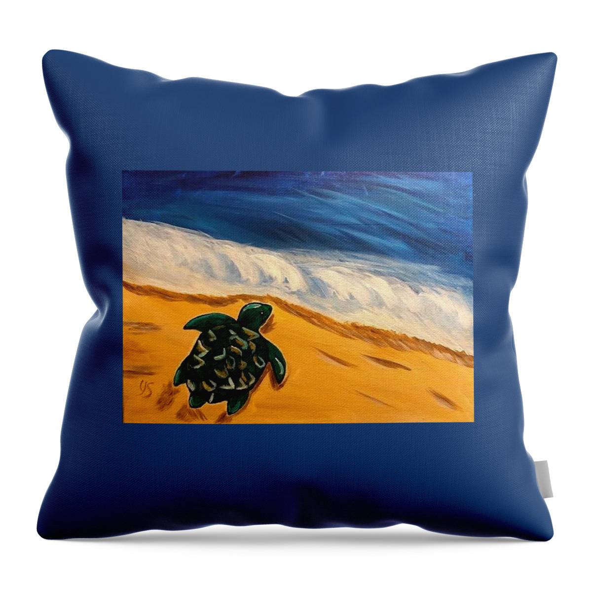 Turtle Throw Pillow featuring the painting Headed to the Sea by Yvonne Sewell