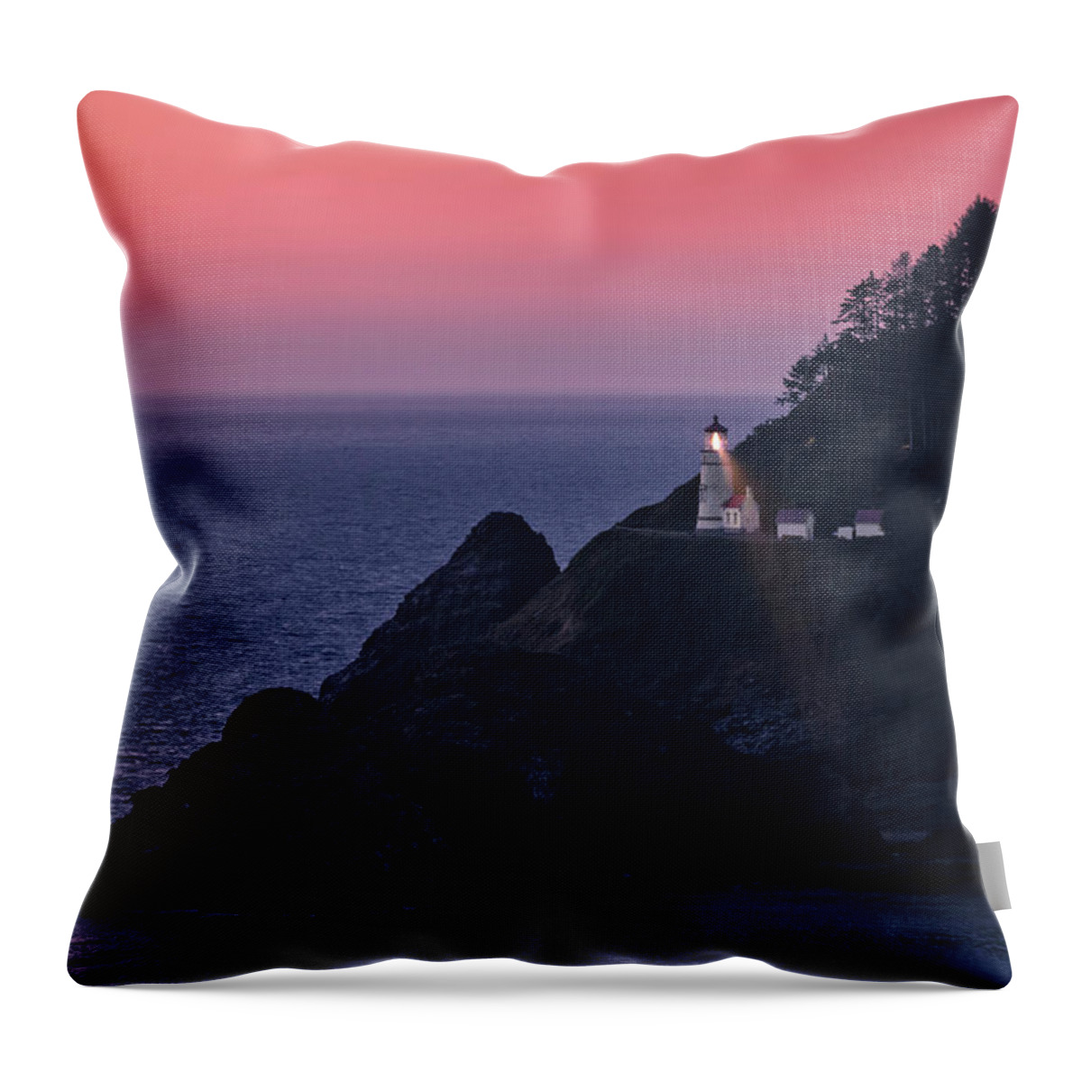 Heceta Head Lighthouse Sunset Throw Pillow featuring the photograph Heceta Head Lighthouse Sunset by Wes and Dotty Weber