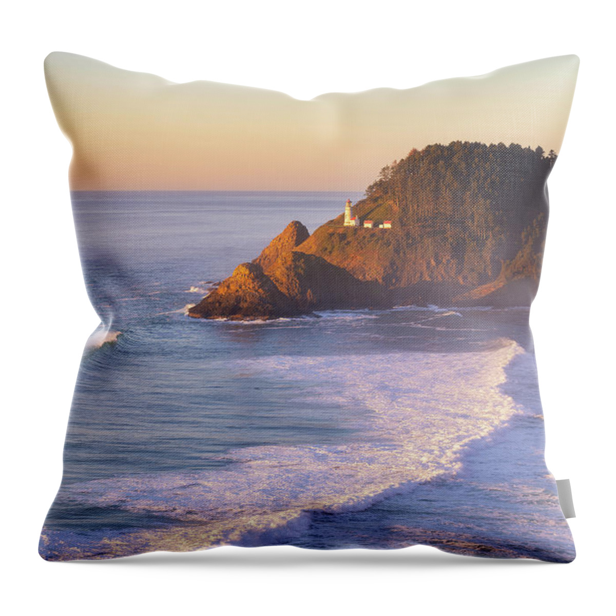 Sunset Throw Pillow featuring the photograph Heceta Light by Darren White