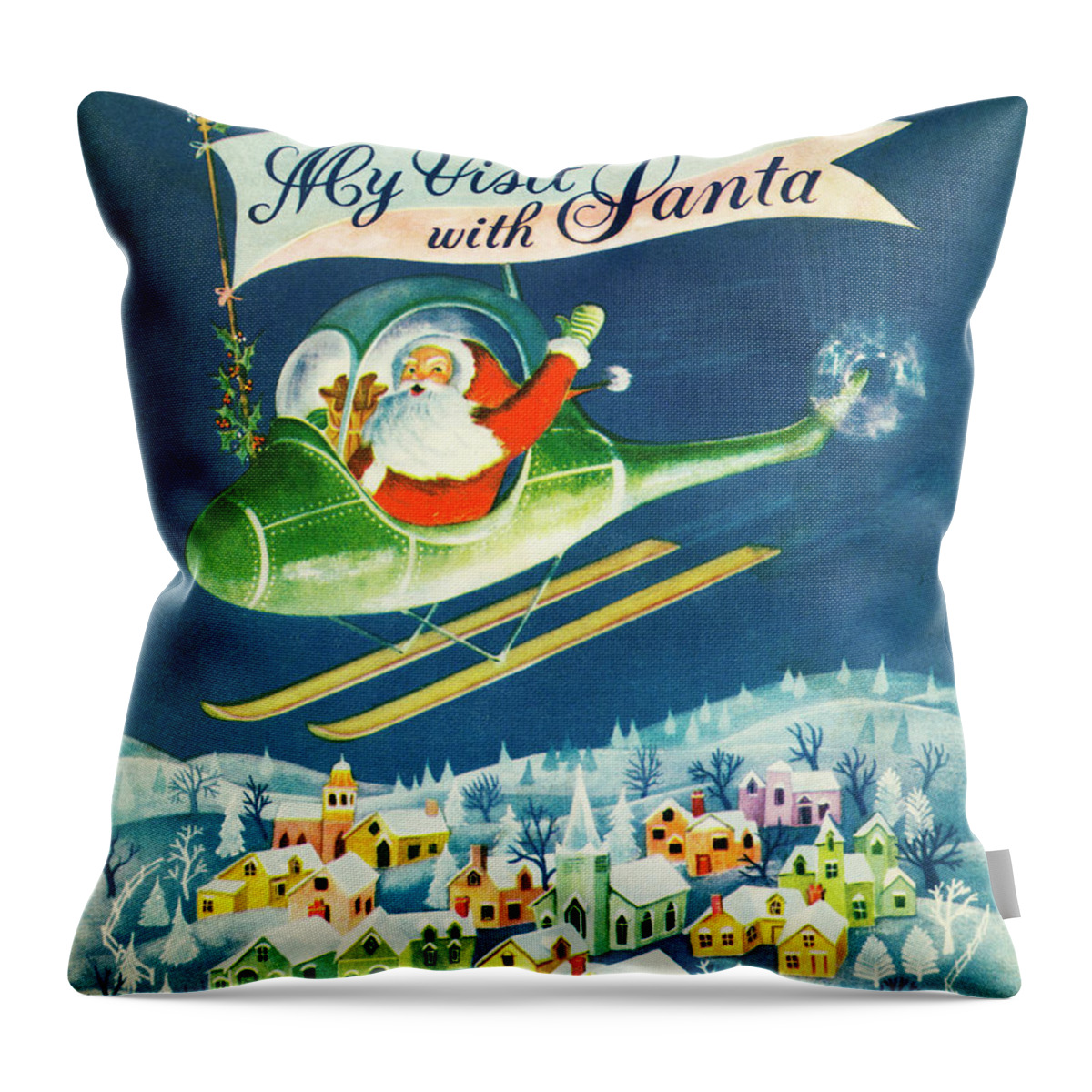 Santa Throw Pillow featuring the painting Helicopter Santa by Unknown