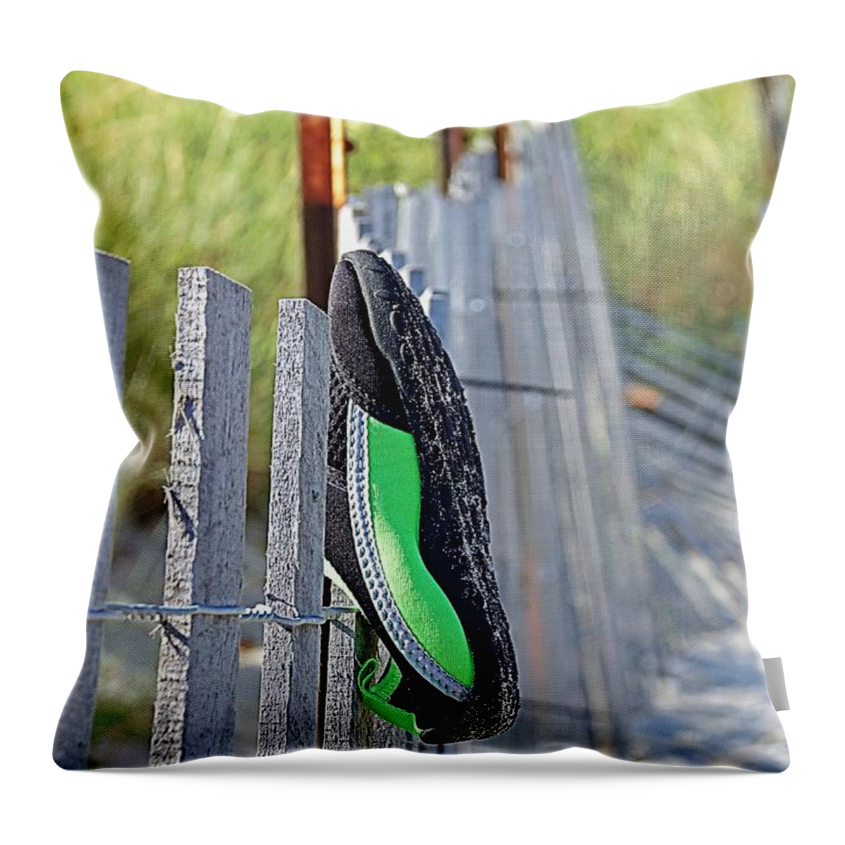 Shoe Throw Pillow featuring the photograph He'll Be Back by Lori Lafargue