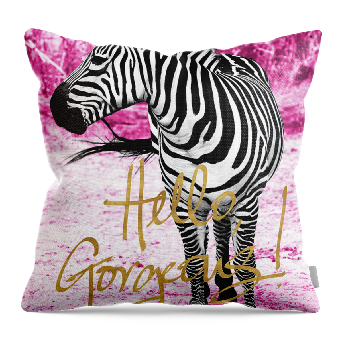 Hello Throw Pillow featuring the painting Hello Gorgeous Zebra by Gail Peck