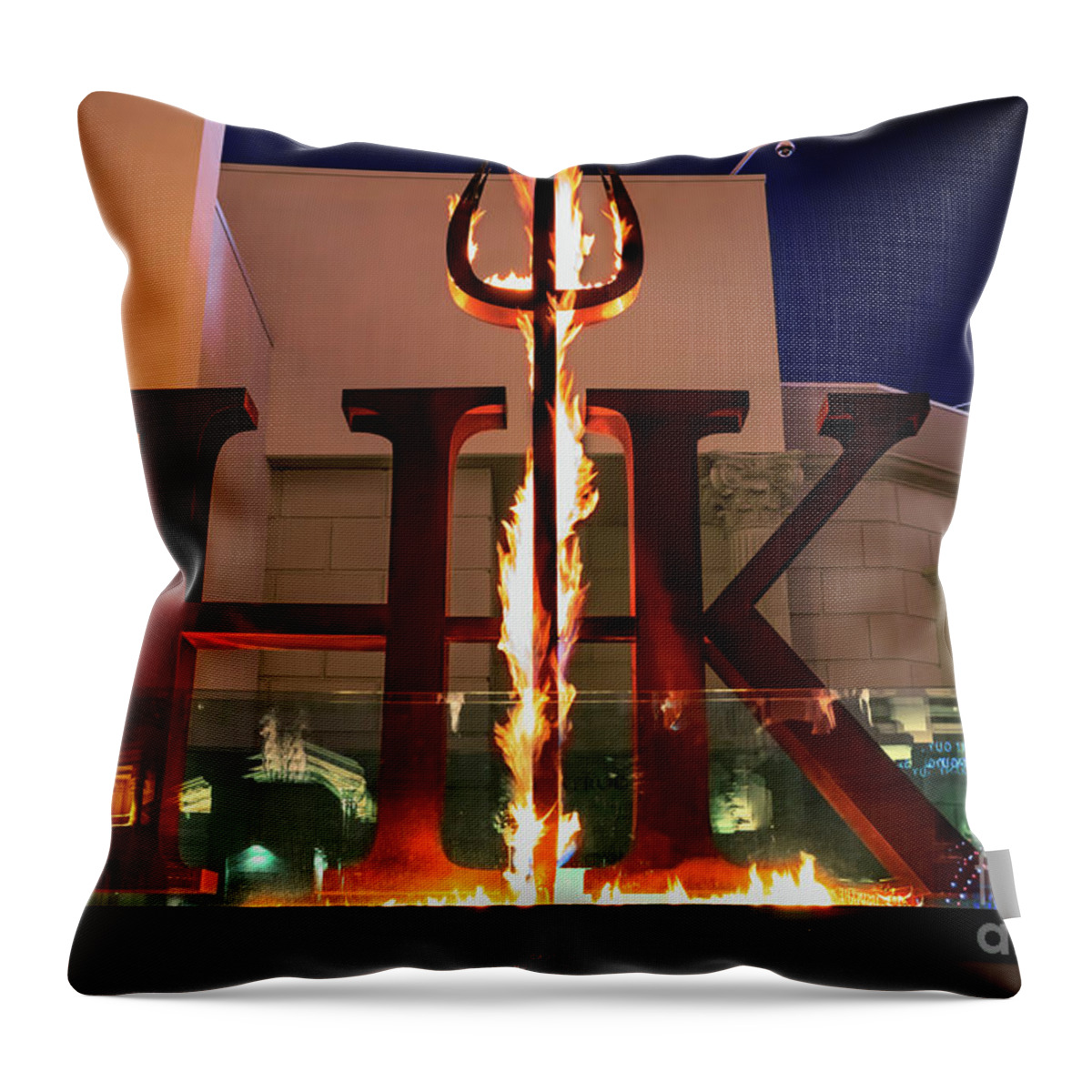 Hells Kitchen Throw Pillow featuring the photograph Hells Kitchen Burning Logo Las Vegas by Aloha Art