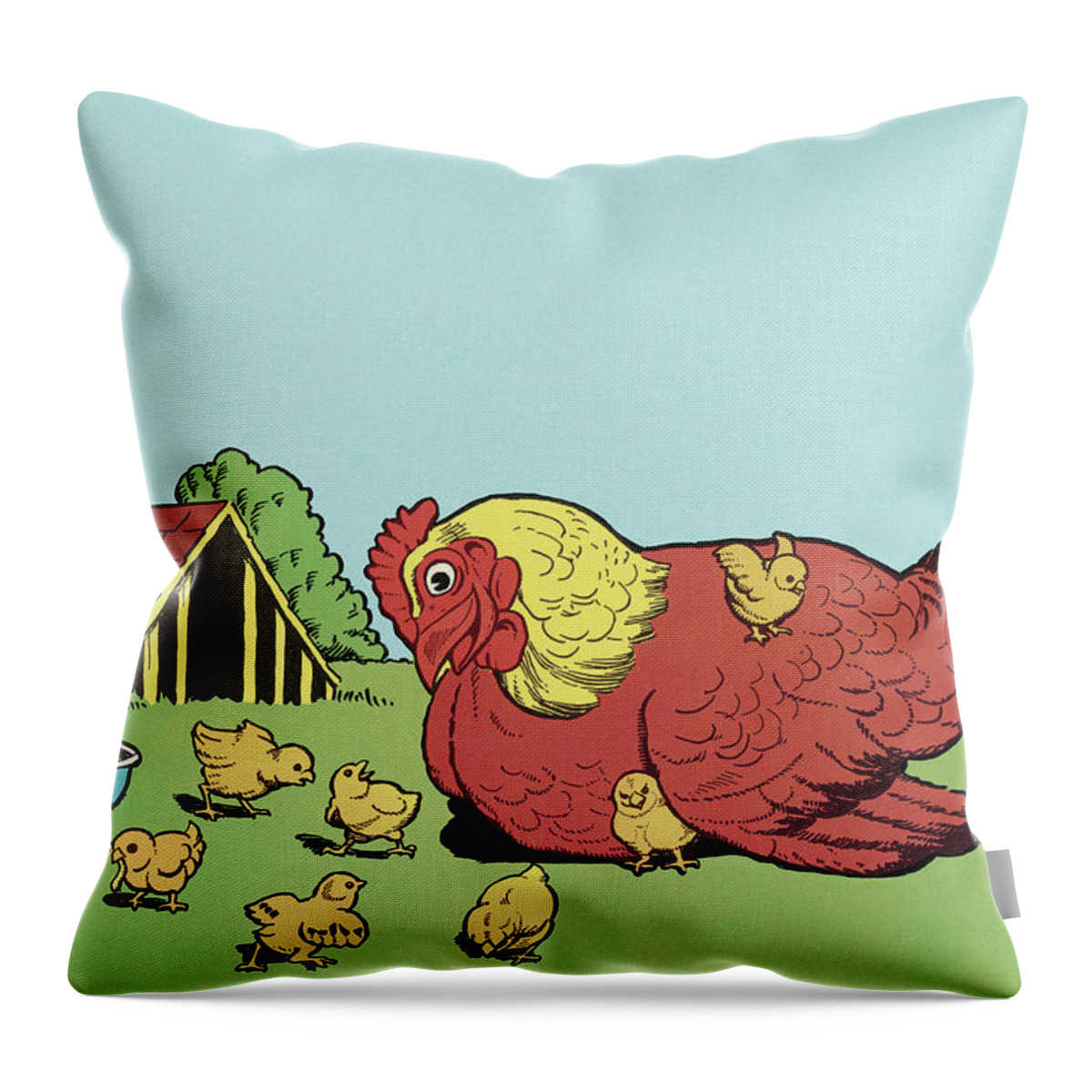 Agriculture Throw Pillow featuring the drawing Hen and Chicks by CSA Images
