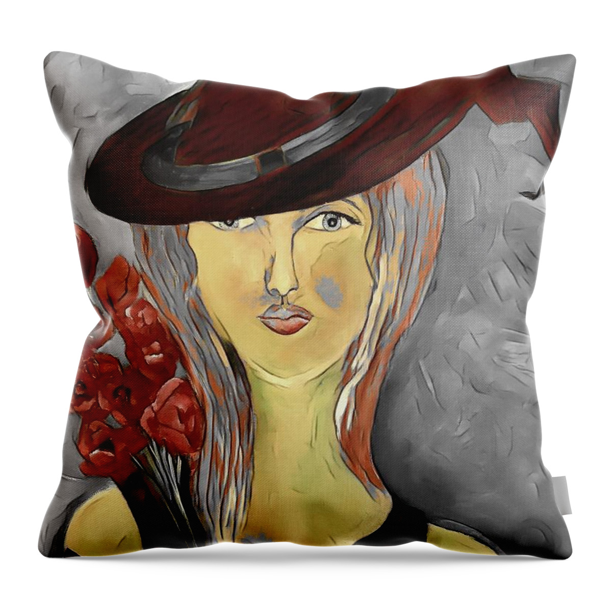 Cute Throw Pillow featuring the digital art Her Hat Becomes Her Painting by Lisa Kaiser