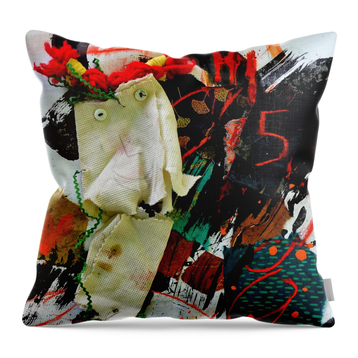 Mixed Media Throw Pillow featuring the mixed media Hi Five by Janis Kirstein