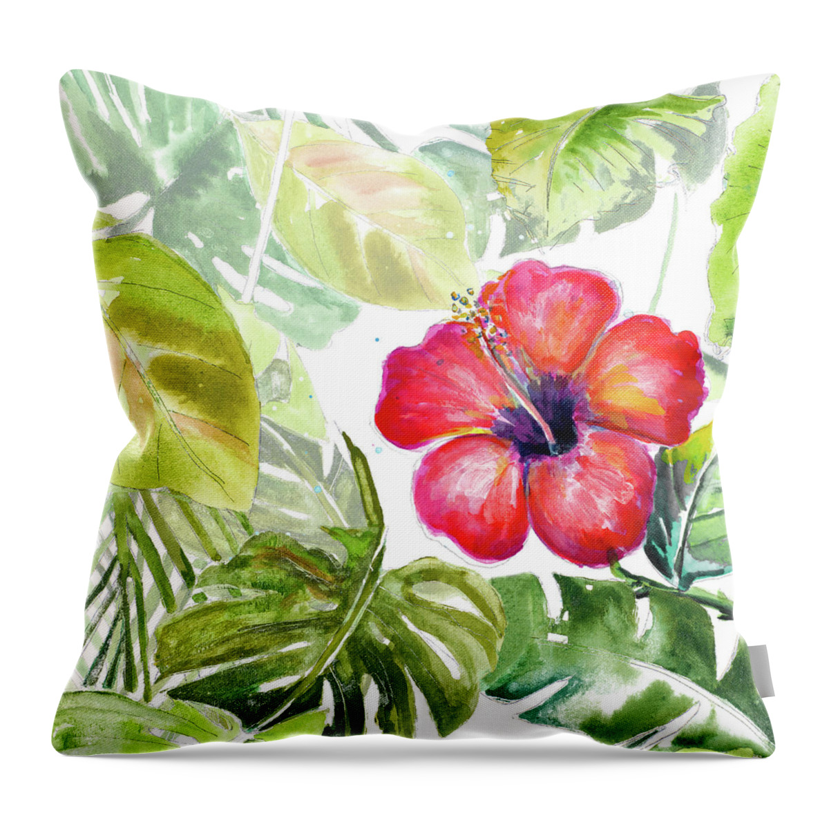 Hibiscus Throw Pillow featuring the painting Hibiscus On Selva by Patricia Pinto