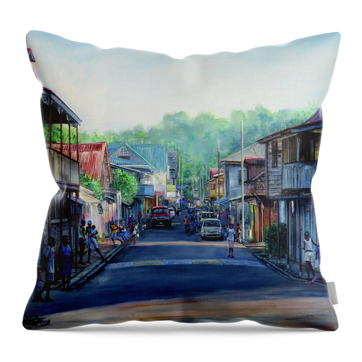 Caribbean Art Throw Pillow featuring the painting High Street 2006 by Jonathan Gladding