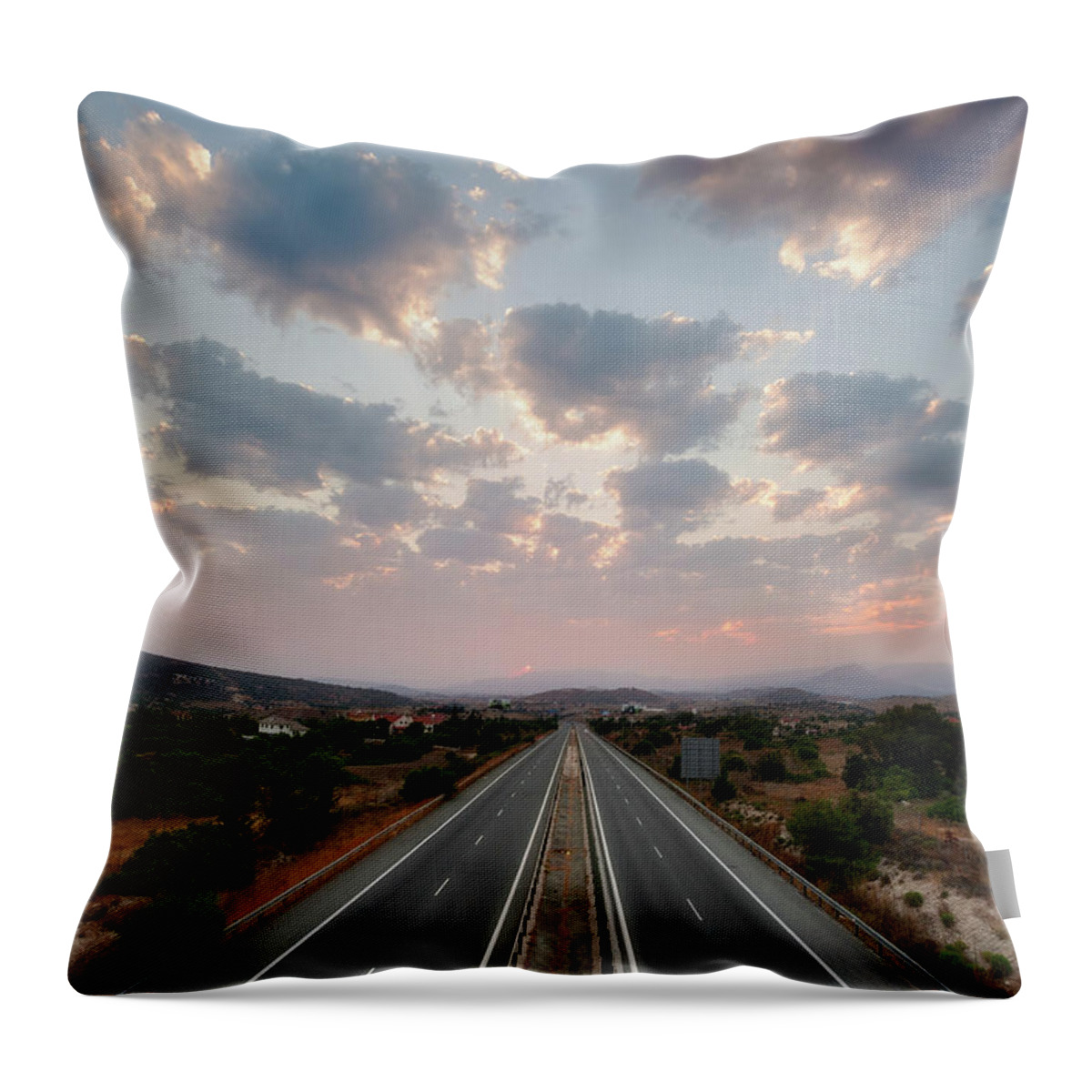 Tranquility Throw Pillow featuring the photograph Highway In Countryside by A Good Snapshot Stops A Moment From Running Away