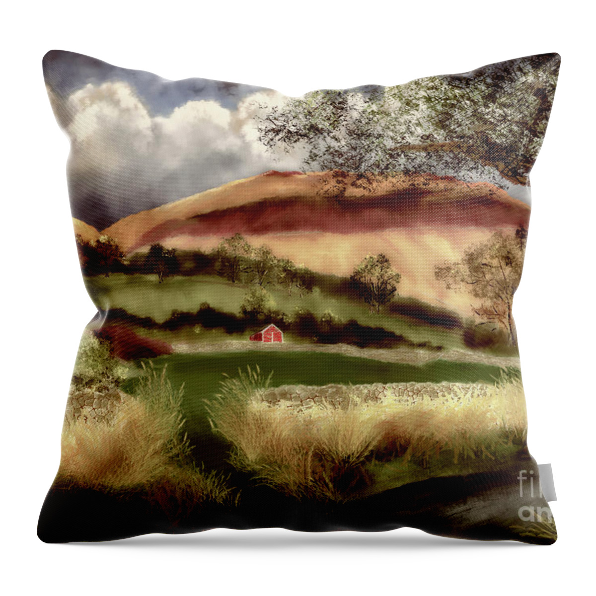 Farm Throw Pillow featuring the digital art Hills and Dales by Lois Bryan