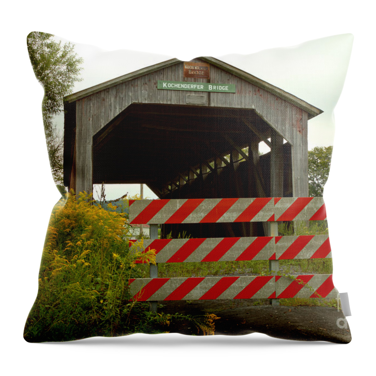 Kochenderfer Covered Bridge Throw Pillow featuring the photograph Historic Kochenderfer Covered Bridge by Adam Jewell