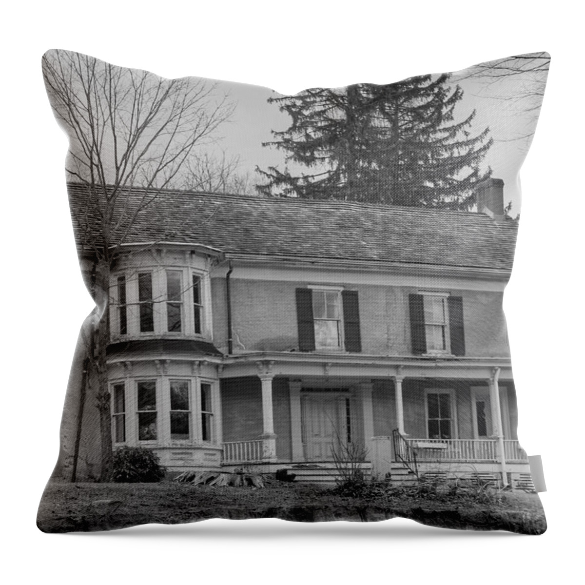 Waterloo Village Throw Pillow featuring the photograph Historic Mansion With Towers - Waterloo Village by Christopher Lotito