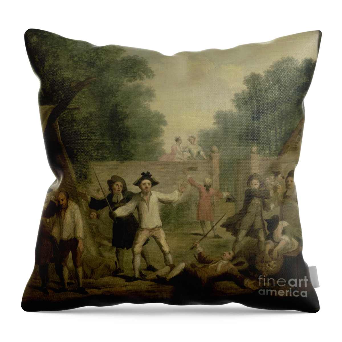 Countryside Throw Pillow featuring the painting Hob's Defence, C.1725 by John Laguerre