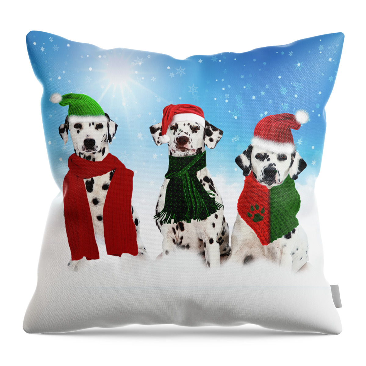 Christmas Throw Pillow featuring the digital art Holiday Snow Dogs by Doreen Erhardt