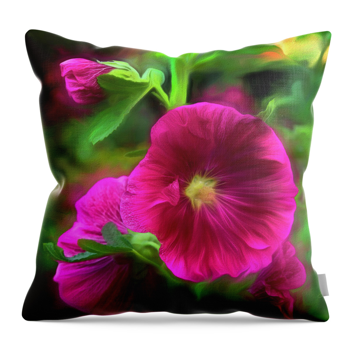 Flowers Throw Pillow featuring the photograph Hollyhocks by George Moore