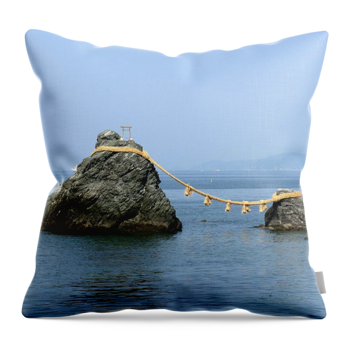 Scenics Throw Pillow featuring the photograph Holy Rocks Connected By Rope by Jeff Case