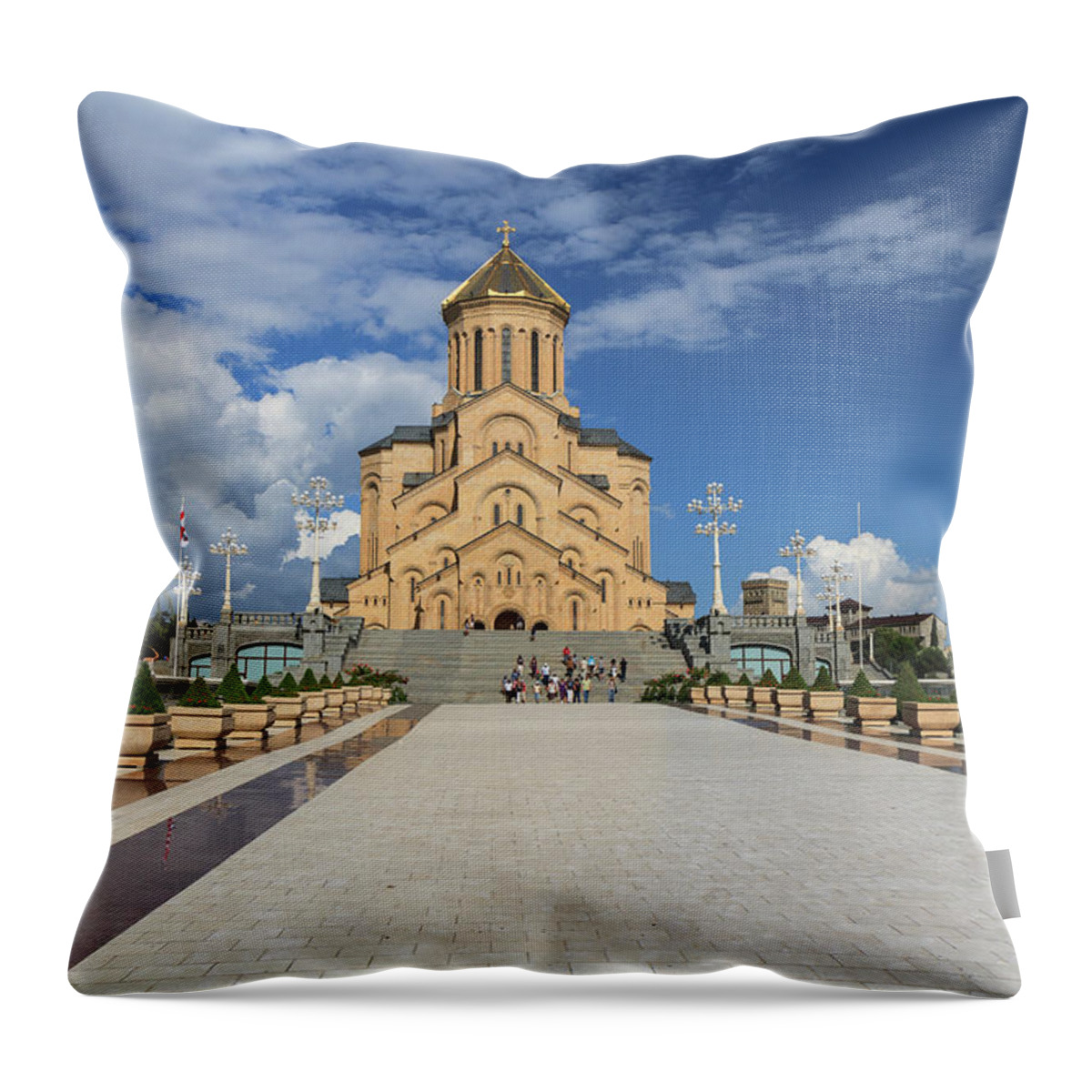 Tranquility Throw Pillow featuring the photograph Holy Trinity Cathedral In Tbilisi by Rafax