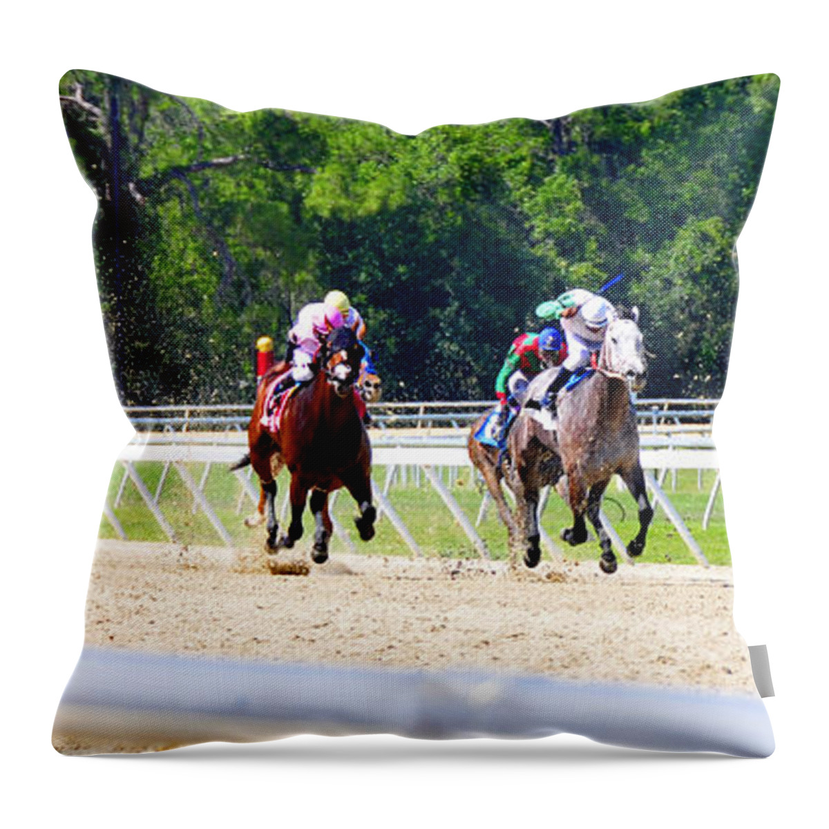 Tampa Bay Downs Throw Pillow featuring the photograph Home stretch by David Lee Thompson