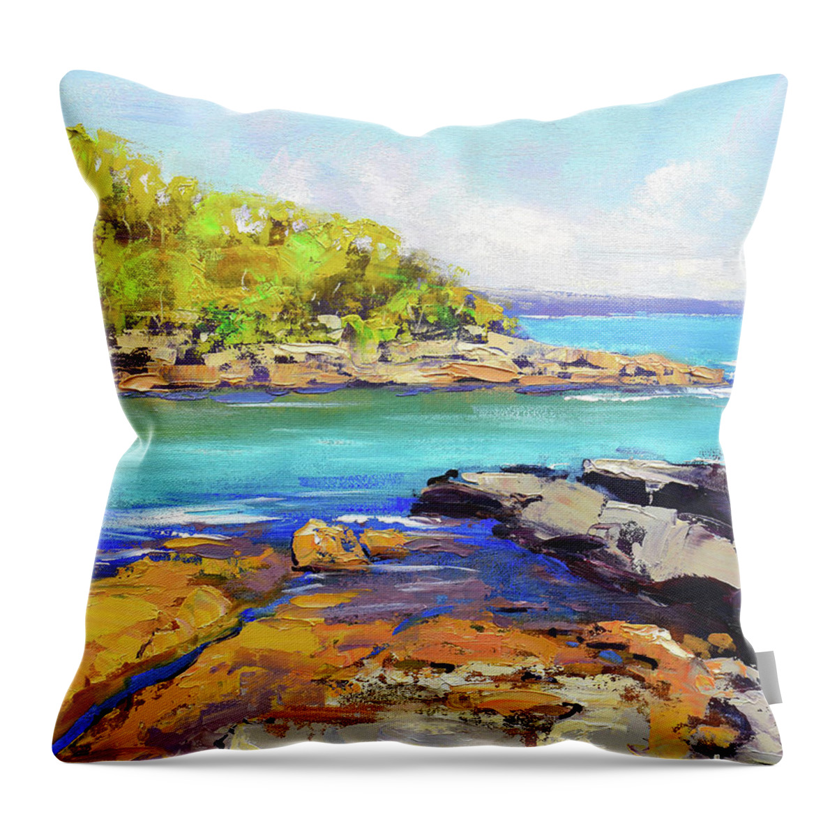 Beach Scenes Throw Pillow featuring the painting Honey Moon Bay nsw by Graham Gercken