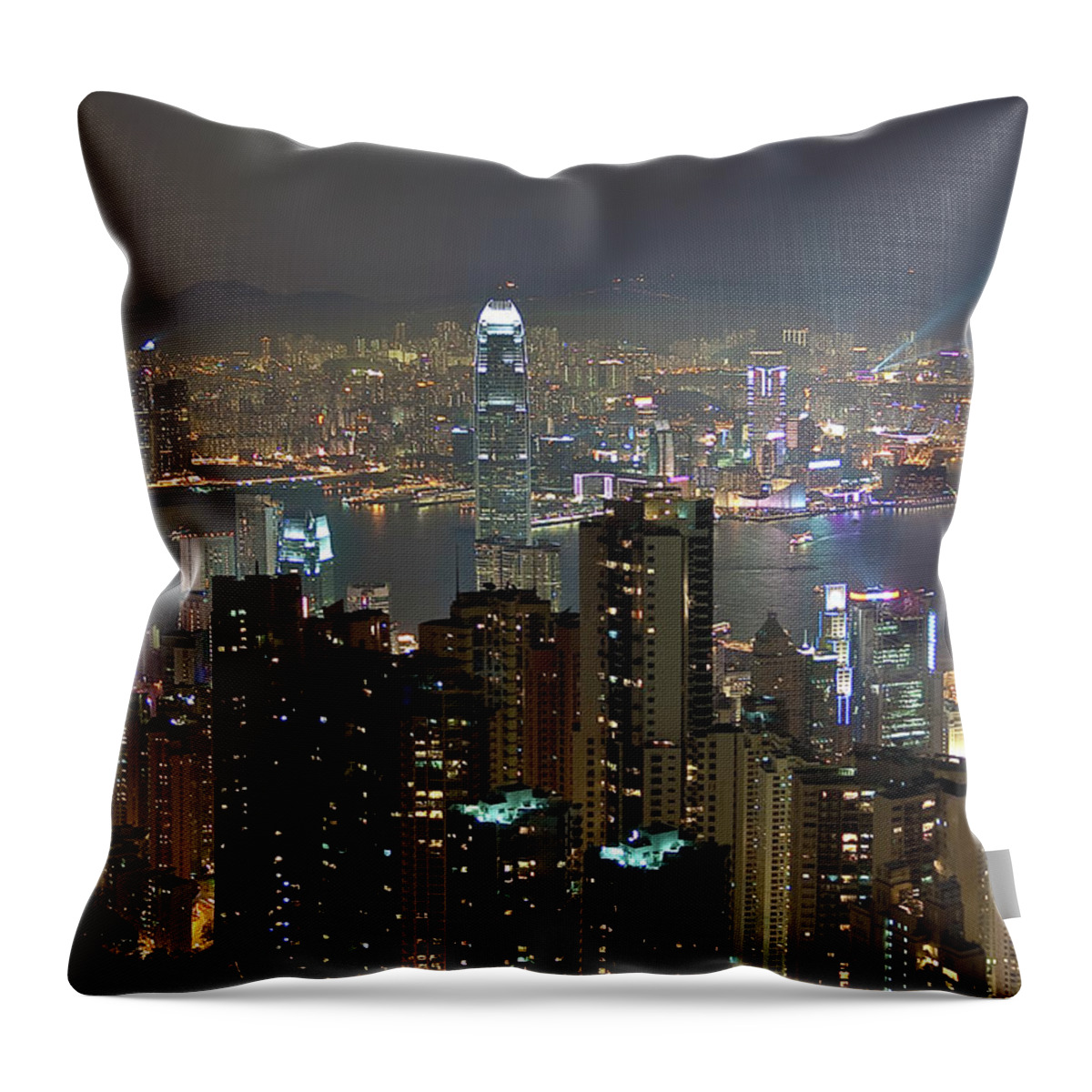 Laser Throw Pillow featuring the photograph Hong Kong At Night by Luismaxx
